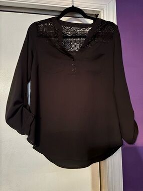 Express Black Lace Yoke Henley Blouse